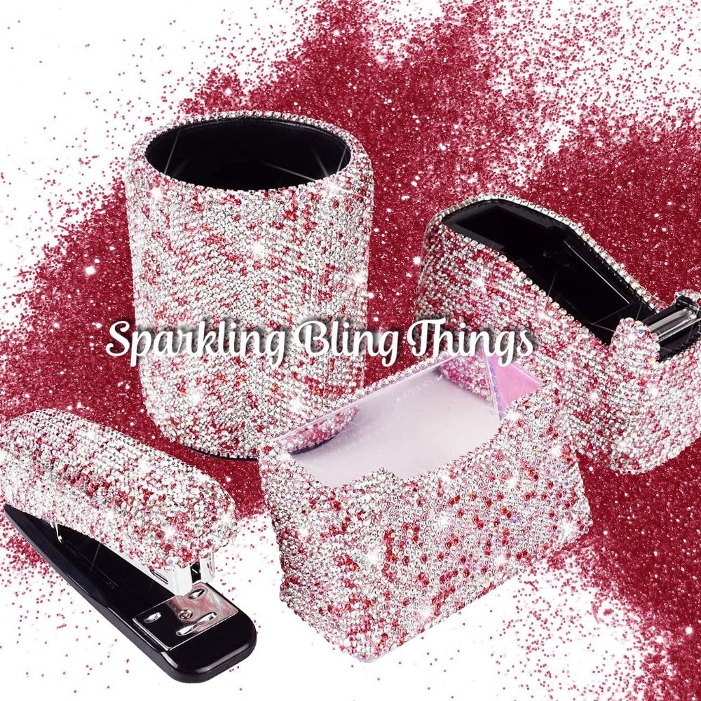 NEW Sparkling Bling Swarovski Crystal Rhinestone Desk Set + Gift!